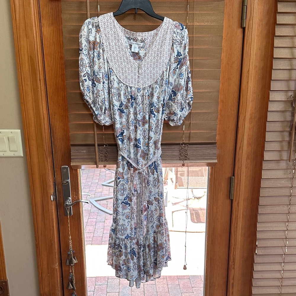Lucky Brand Short Sleeve Floral Dress in Blue and Cream
